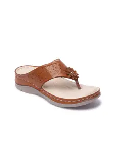 Picktoes Women Tan Wedge Sandals with Laser Cuts
