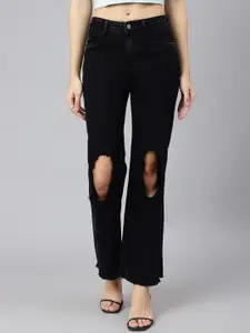 Code 61 Women Black Wide Leg High-Rise Highly Distressed Stretchable Jeans