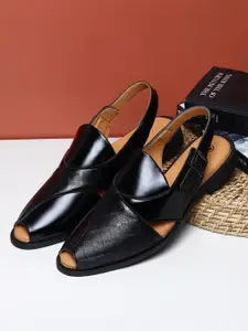Apsis Men Black & Nude-Coloured Ethnic Shoe-Style Sandals