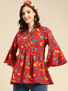 Sangria Red & Yellow Floral Print Wrap Top