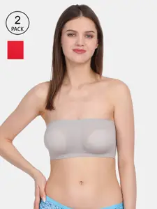 Amour Secret Grey & Red Non-Padded Bandeau Bra Pack of 2
