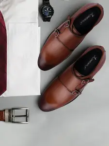 Longwalk Men Brown Solid Formal Monk Shoes