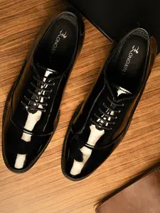 Longwalk Men Black Textured Leather Formal Oxfords Shoes
