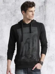 Roadster Men Black Printed Hooded Sweatshirt