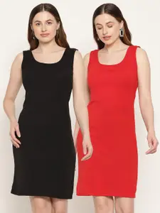 Miaz Lifestyle Set Of 2 Red & Black Scuba Sheath Dress