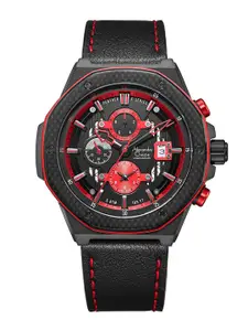 Alexandre Christie Men Red Skeleton Dial & Black Leather Straps Analogue Watch