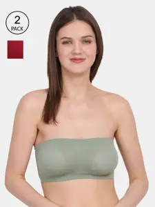 Amour Secret Green & Maroon Bandeau Non-padded/Tube Bra Pack of 2
