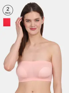 Amour Secret Amour Secret Peach-Coloured & Red Bandeau NON-padded/tube Bra pack of 2