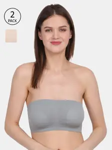 Amour Secret Nude-Coloured & Grey Bandeau Tube/Non-padded Bra pack of 2