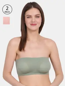 Amour Secret Amour Secret Peach-Coloured & Green Bandeau Tube/ non-padded Bra pack of 2