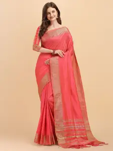 Fashion Booms Pink & Gold-Toned Woven Design Zari Pure Silk Kanjeevaram Saree