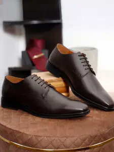 LOUIS STITCH Men Brunette Brown Premium Italian Leather Formal Derby Shoes