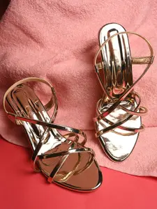 BuckleUp Gold-Toned Embellished Block Heels