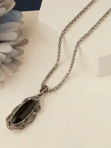 SOHI Silver-Toned & Black Silver-Plated Necklace