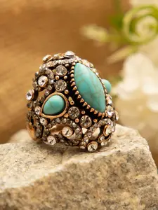 SOHI SOHI Gold-Plated Blue Stone-Studded Finger Ring