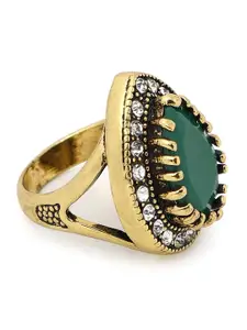 SOHI SOHI Gold-Plated & Green Stone-Studded Finger Ring