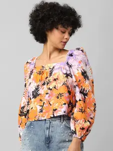 ONLY Women Orange & Purple Floral Print Crop Top