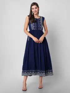 PURSHOTTAM WALA Blue Floral Midi Dress