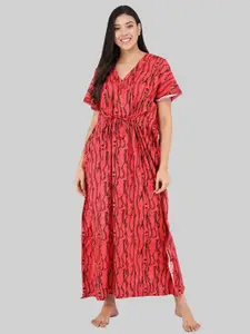 Shararat Red Printed Maxi Nightdress