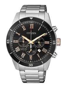Citizen Men Black Dial & Silver Toned Stainless Steel Bracelet Style Straps Analogue Watch