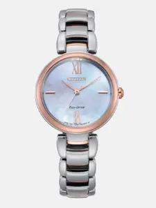 Citizen Women Pink Dial & Silver Toned Stainless Steel Bracelet Style Straps Watch