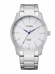 Citizen Men White Dial & Silver Toned Stainless Steel Bracelet Style Straps Analogue Watch
