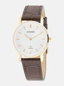 Citizen Women Multicoloured Printed Dial & Brown Leather Textured Straps Analogue Watch EQ9063-04D