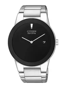 Citizen Men Black Dial & Silver Toned Stainless Steel Bracelet Style Straps Analogue Automatic Light Powered Watch