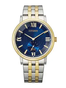 Citizen Men Blue Patterned Dial & Silver Toned Stainless Steel Bracelet Style Straps Analogue Watch