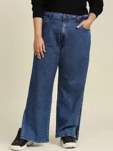 Freeform by High Star Women Plus Size Blue Wide Leg High-Rise Stretchable Jeans