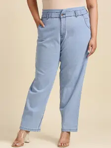 Freeform by High Star Women Plus Size Blue High-Rise Stretchable Mom Fit Jeans