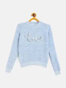 JWAAQ Girls Blue Typography Printed Pullover