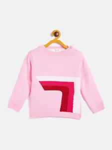 JWAAQ Girls Pink & Red Colourblocked Printed Pullover