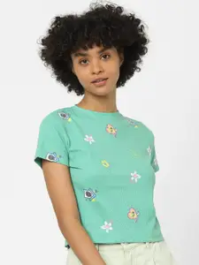ONLY Women Green Floral Print Top