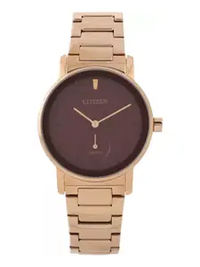 Citizen Women Brown Dial & Rose Gold Toned Stainless Steel Straps Analogue Watch