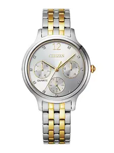 Citizen Women White Embellished Dial & Silver Toned Stainless Steel Bracelet Style Straps Analogue Watch