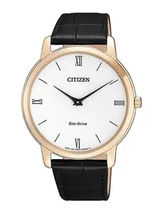Citizen Men White Dial & Black Leather Textured Straps Analogue Automatic Light Powered Watch AR1133-23A