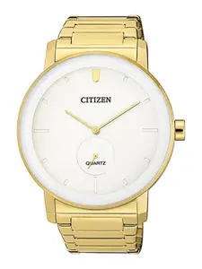 Citizen Men White Patterned Dial & Gold Toned Stainless Steel Bracelet Style Straps Analogue Watch