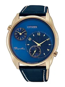 Citizen Men Blue Dial & Blue Leather Bracelet Style Straps Analogue Watch AO3033-00L
