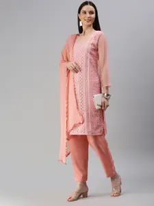 KALINI Pink Embroidered Unstitched Dress Material