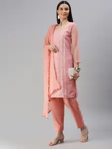 KALINI Pink Embroidered Unstitched Dress Material