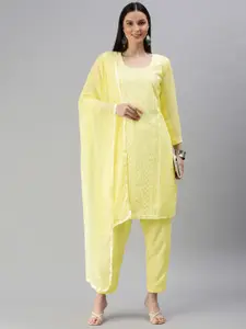 KALINI Yellow Embroidered Unstitched Dress Material
