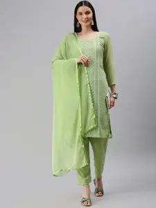 KALINI Green Embroidered Unstitched Dress Material