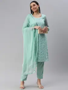KALINI Sea Green Embroidered Unstitched Dress Material
