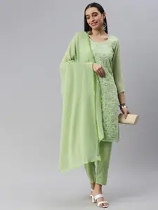 KALINI Green Embroidered Unstitched Dress Material