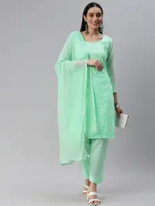 KALINI Green Embroidered Unstitched Dress Material