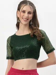 studio rasa Green Net Sequin Crop Top