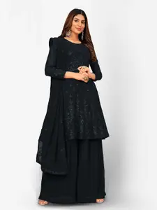 Divine International Trading Co Black Embroidered Unstitched Dress Material