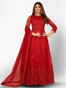 Divine International Trading Co Red Embroidered Unstitched Dress Material