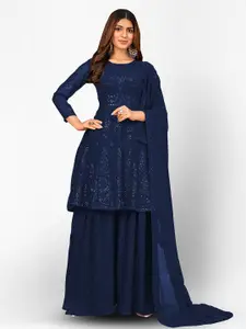 Divine International Trading Co Blue Embroidered Unstitched Dress Material